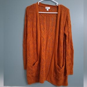 Market & Spruce Rust Open Knit Long Cardigan